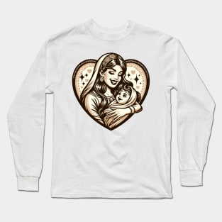 Vintage Motherhood Love Heart Symbol of Maternal Affection Long Sleeve T-Shirt